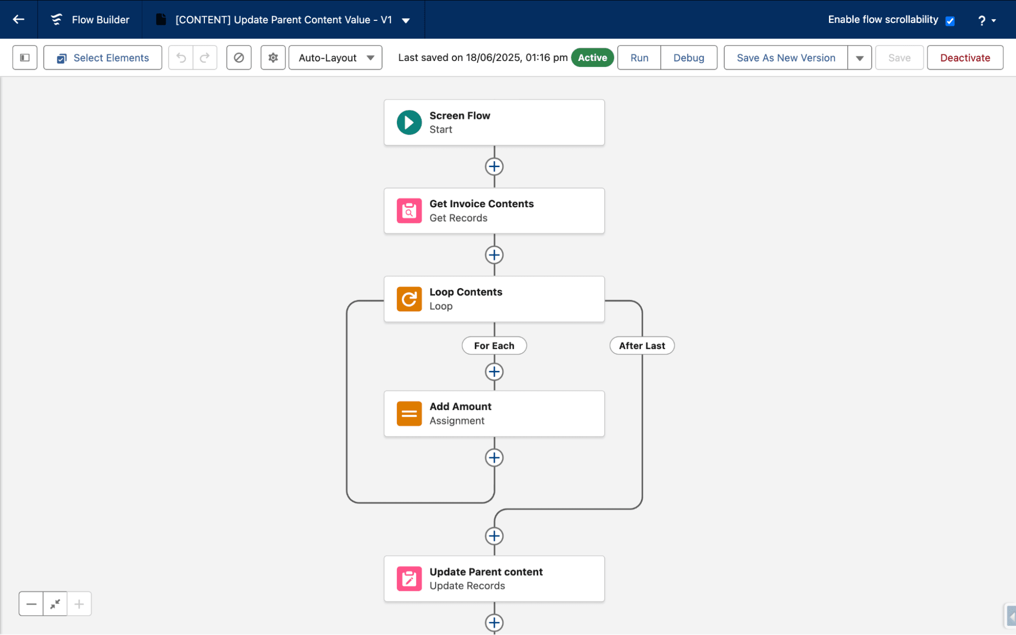 Capture Salesforce Flow Builder : automatisation de mise à jour d'un enregistrement parent